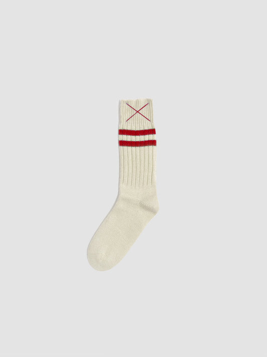 Cashmere Socks Two Stripes Red & White