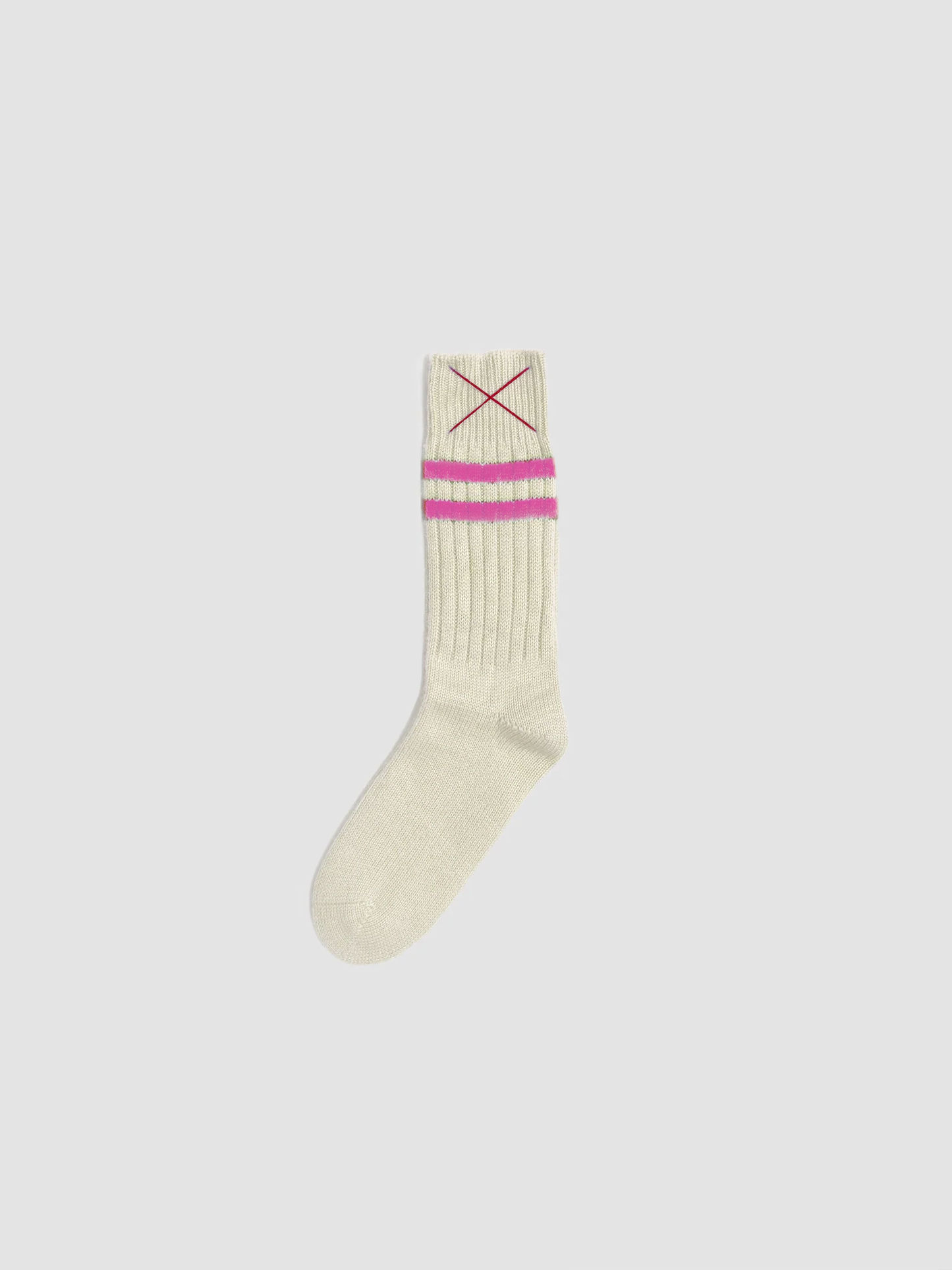 Cashmere Socks Two Stripes OffWhite&Fuchsia