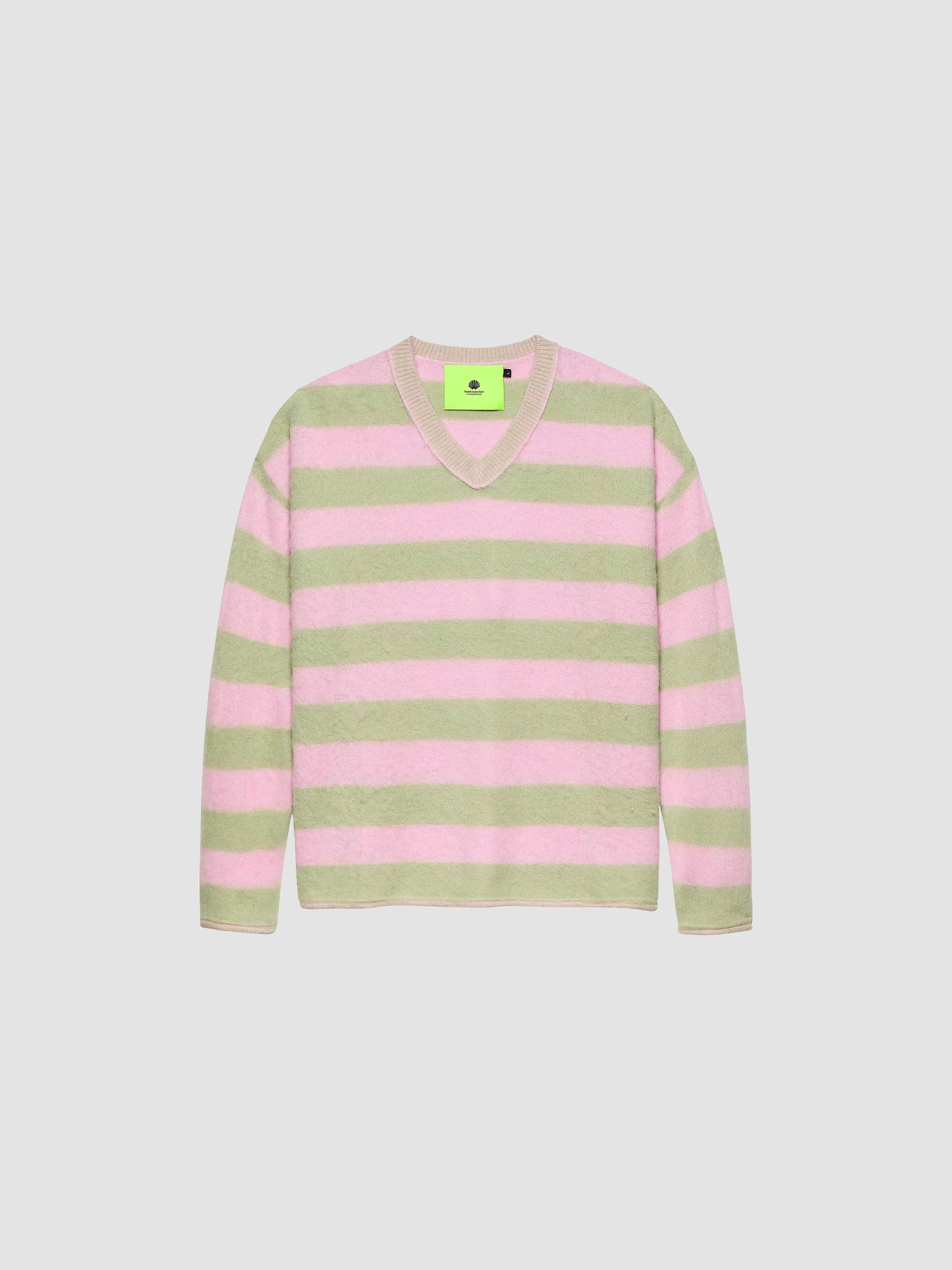 Sweater V-neck Green/Pink Stripes