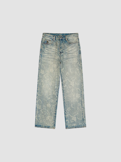 Jeans Face Floral Washed Denim