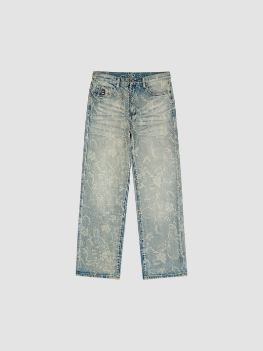 Jeans Face Floral Washed Denim