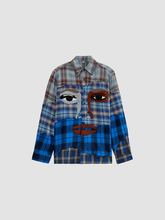 Shirt Flannel Face Patchworked Blue