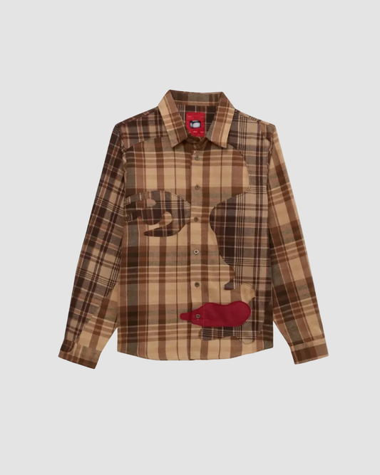 Shirt Patchwork Face Flannel Brown