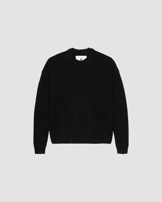 Sweater Logo Knit Raw Edge Black