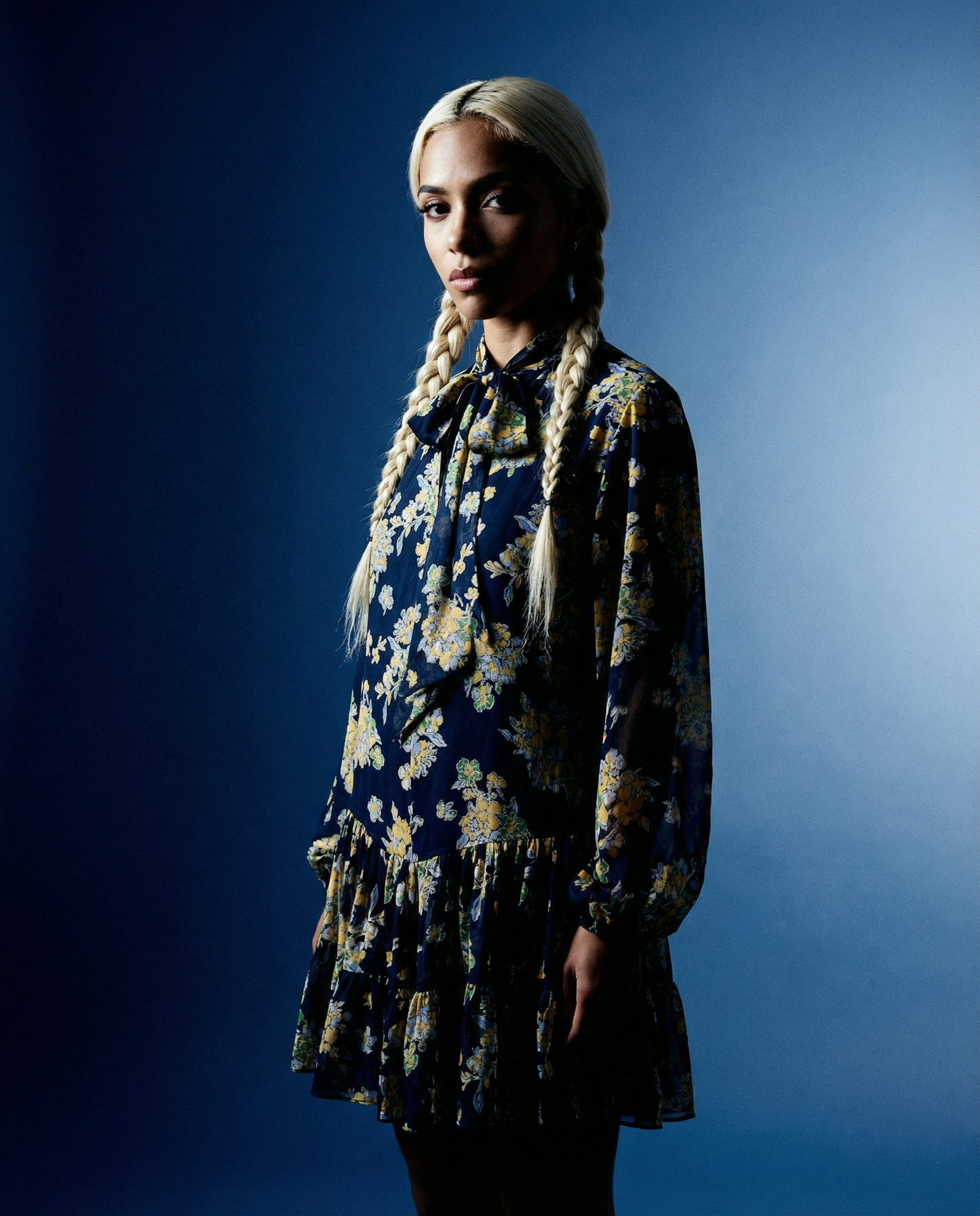 Dress Anaya Bouquet Devore Navy