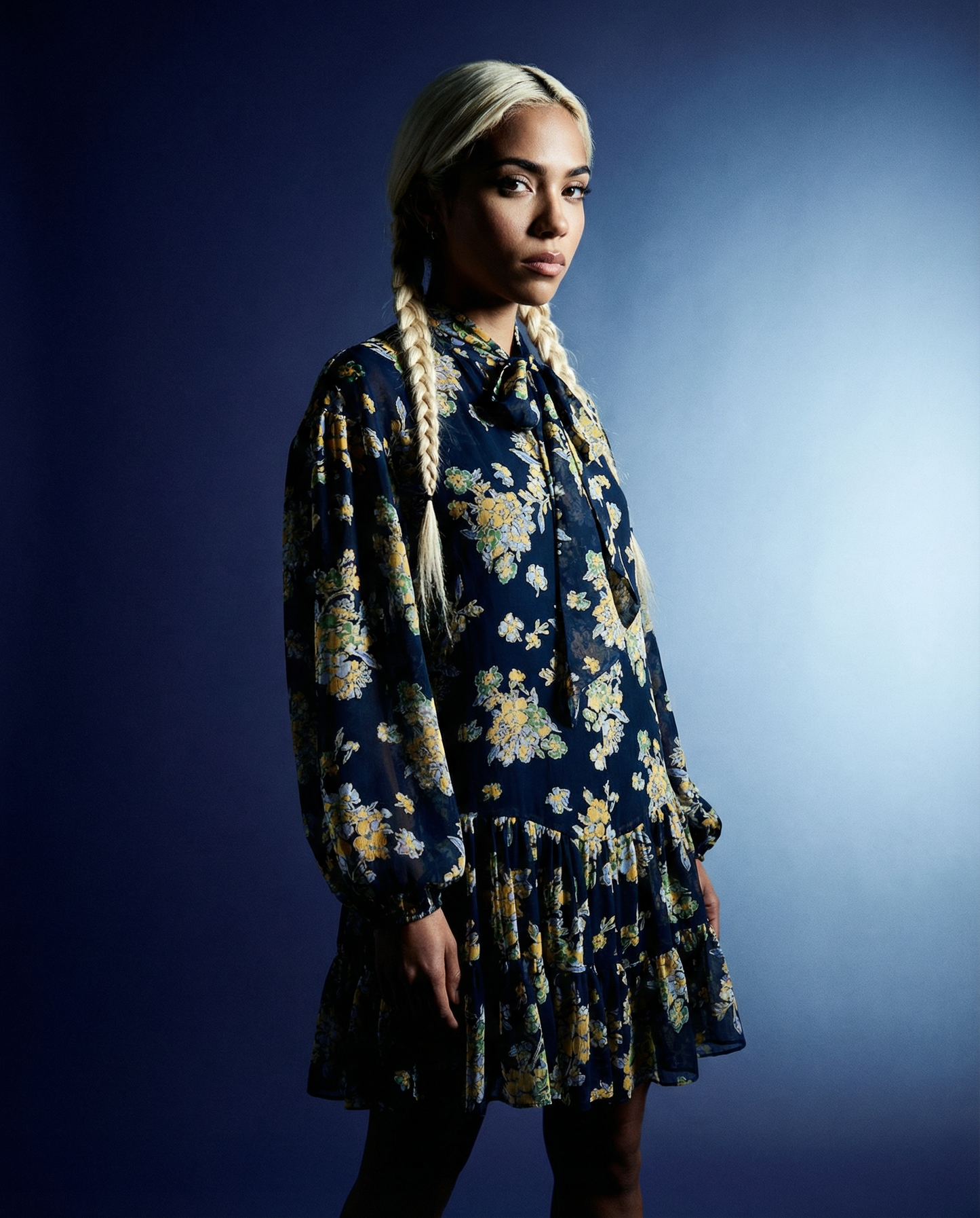 Dress Anaya Bouquet Devore Navy