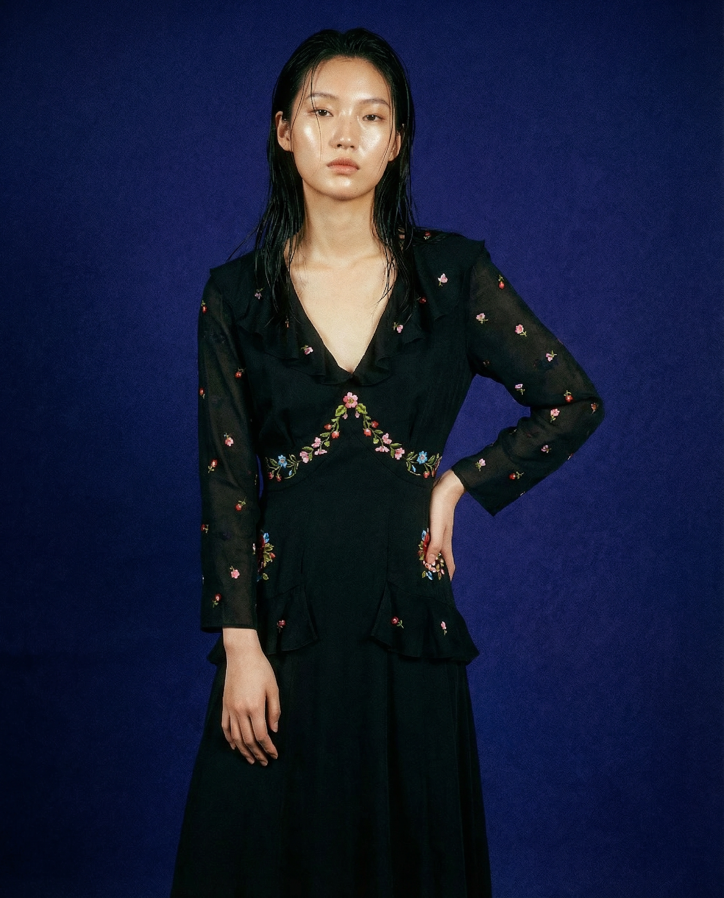 Dress Cedar Bouquet Embroidery Black