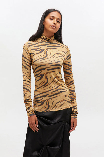 Top Shiny Turtleneck Zebra Print