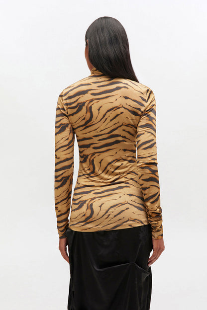 Top Shiny Turtleneck Zebra Print