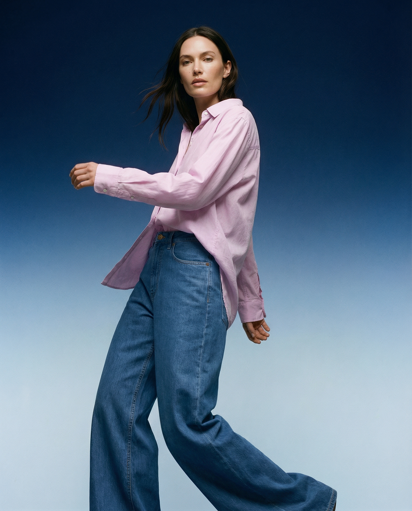 Jeans Skater Linen Loose Blue