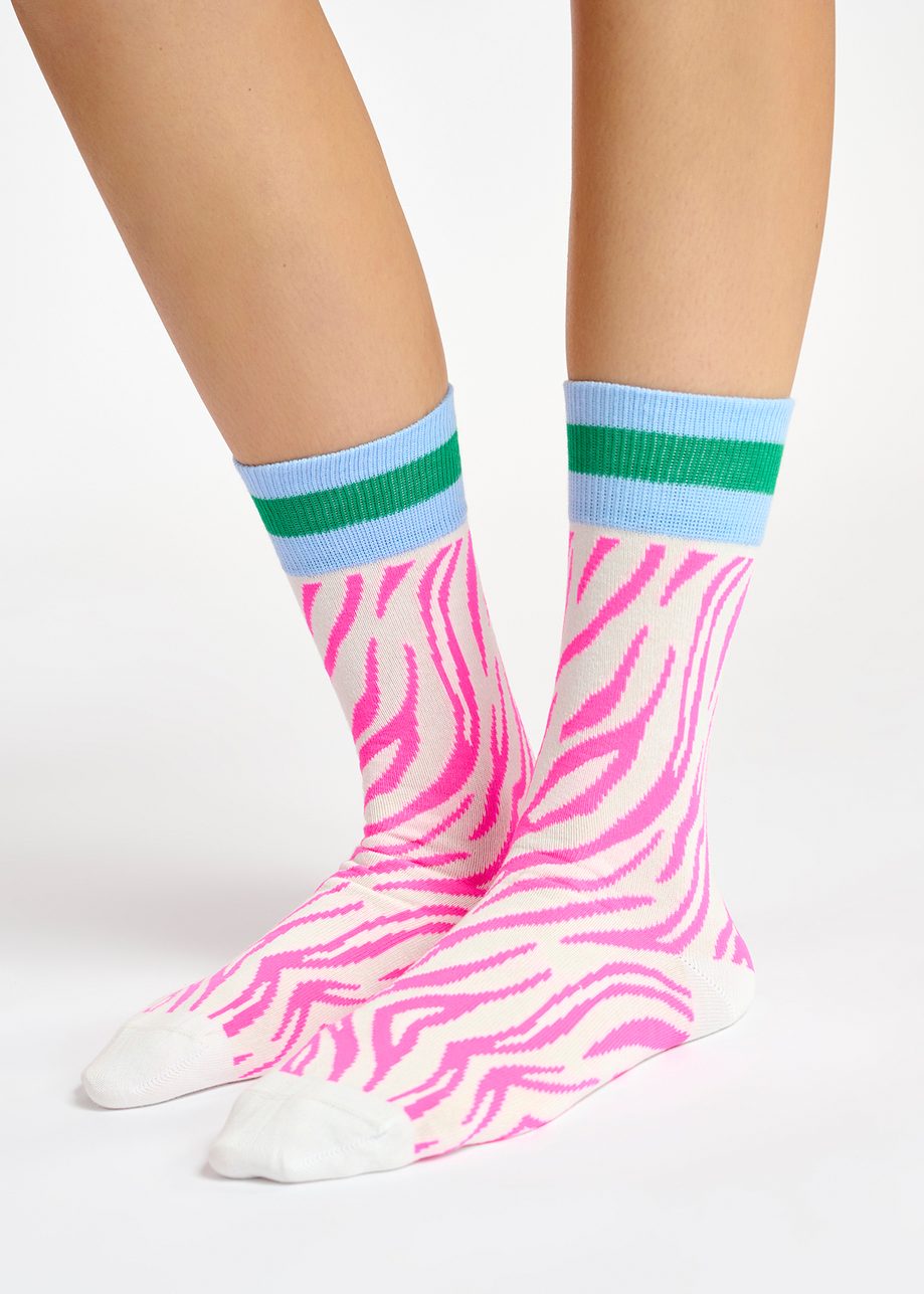 White & Pink Zebra Socks