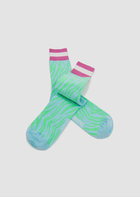 Blue & Neon Green Zebra Socks