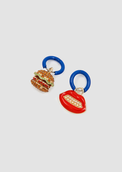 Earrings With Hamburger & Lips