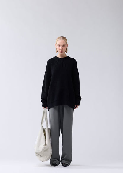 Sweater Logo Knit Raw Edge Black