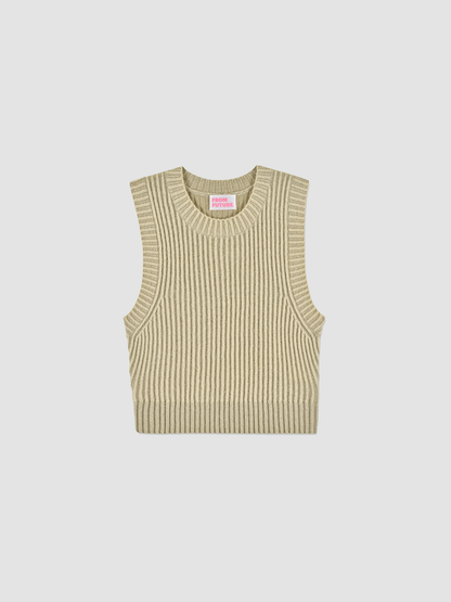 Top Sleeveless Two-tone Beige