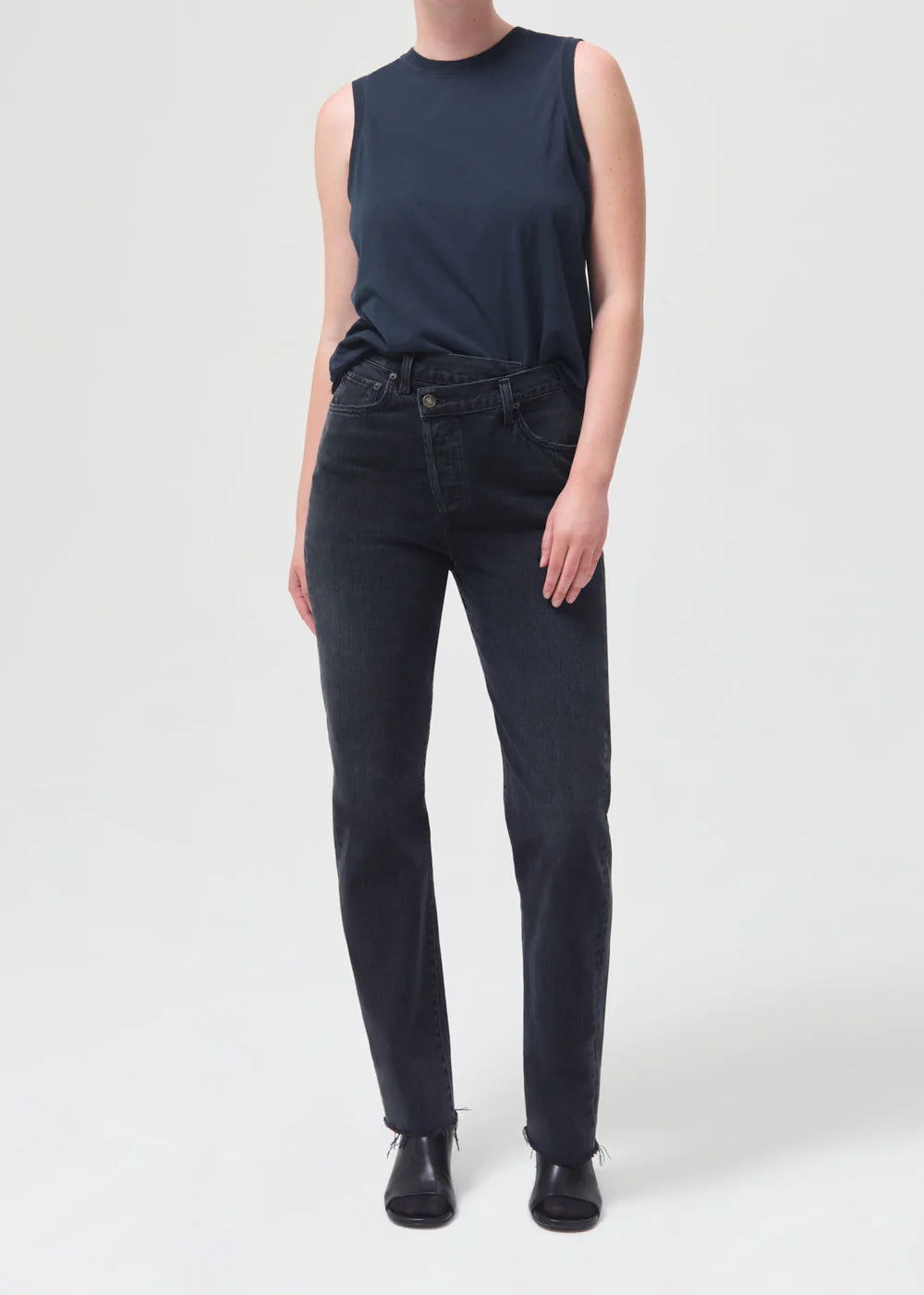 Criss Cross Straight Jeans in Black - Via Store